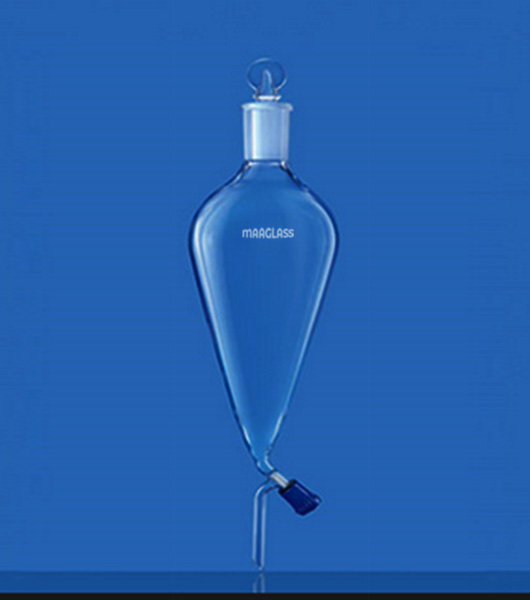 separating funnel, pear shape,  with boroflo stopcock and IC glass stopper